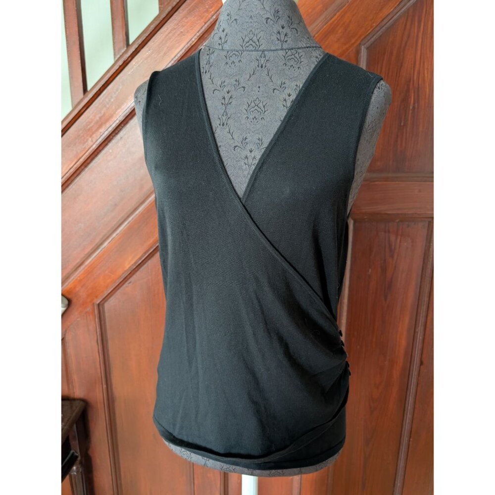 Ann Taylor Black Sleeveless Wrap Top With Side Button Detail Womens Size M